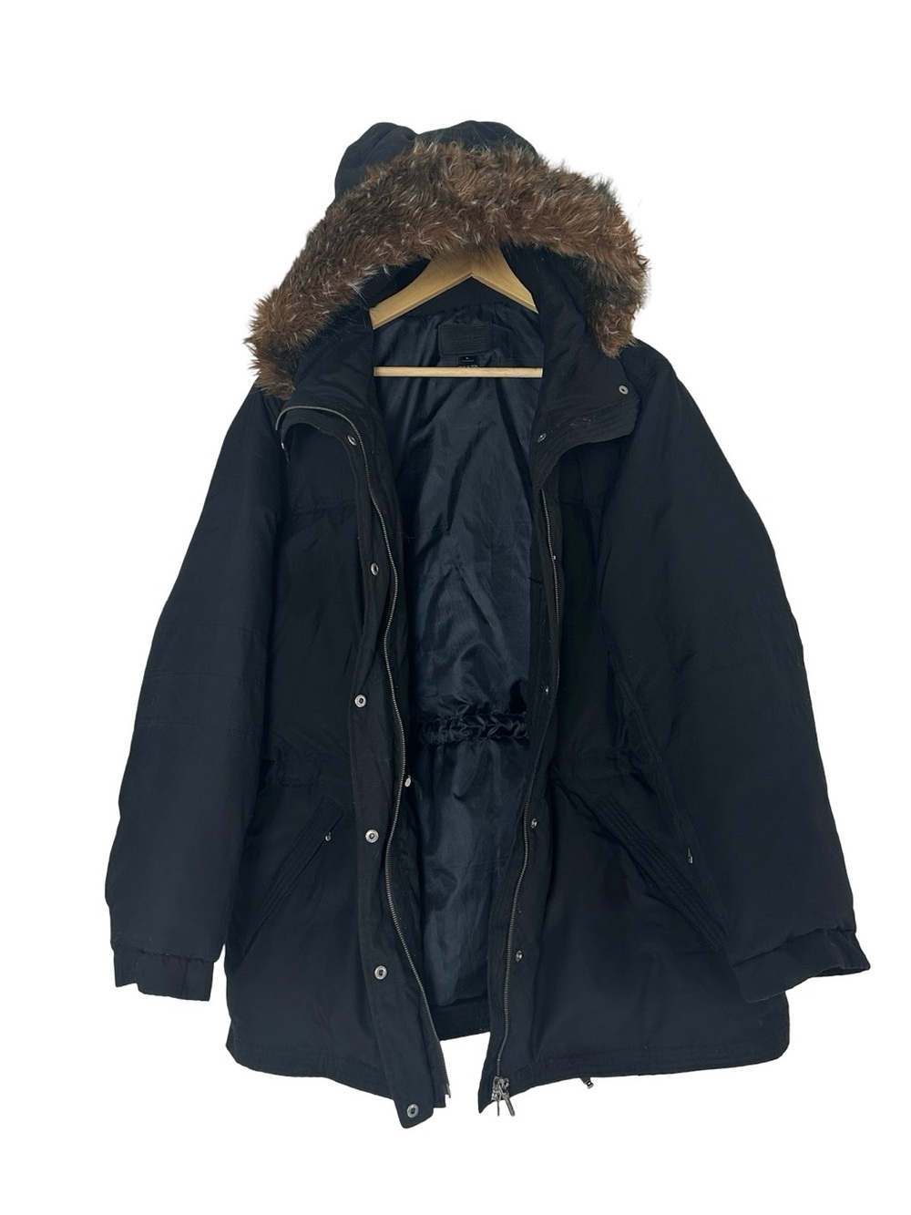 Lauren Ralph Lauren Black Down Feather Parka Puffer Faux Fur Hood Jacket L